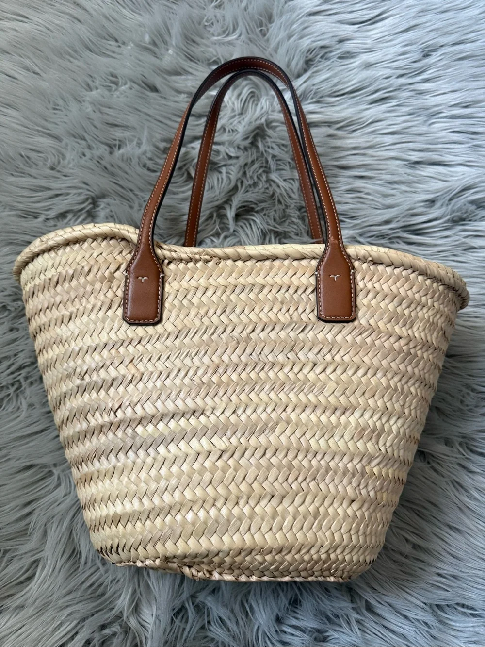 TORY BURCH Ella Straw Basket Tote in Color Natural / Classic Cuoio NWT